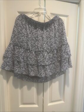 J. Crew Navy and White Floral Tiered Ruffle skirt